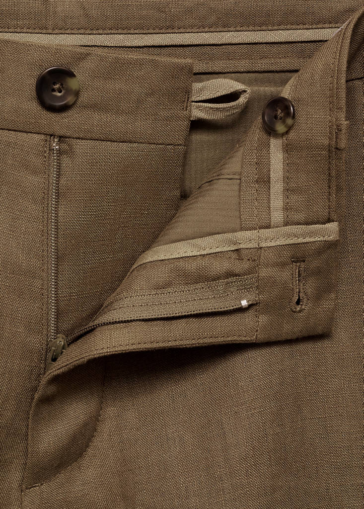 Slim-fit 100% linen bermuda shorts — Medium Green