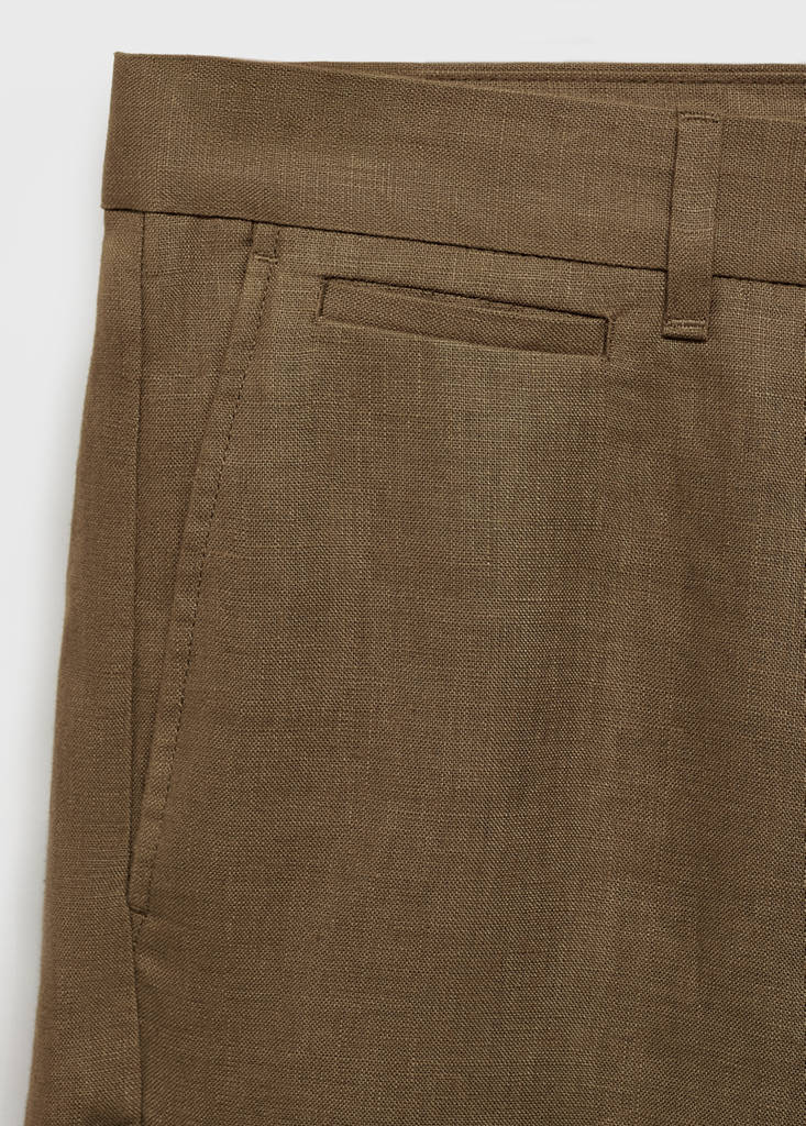 Slim-fit 100% linen bermuda shorts — Medium Green