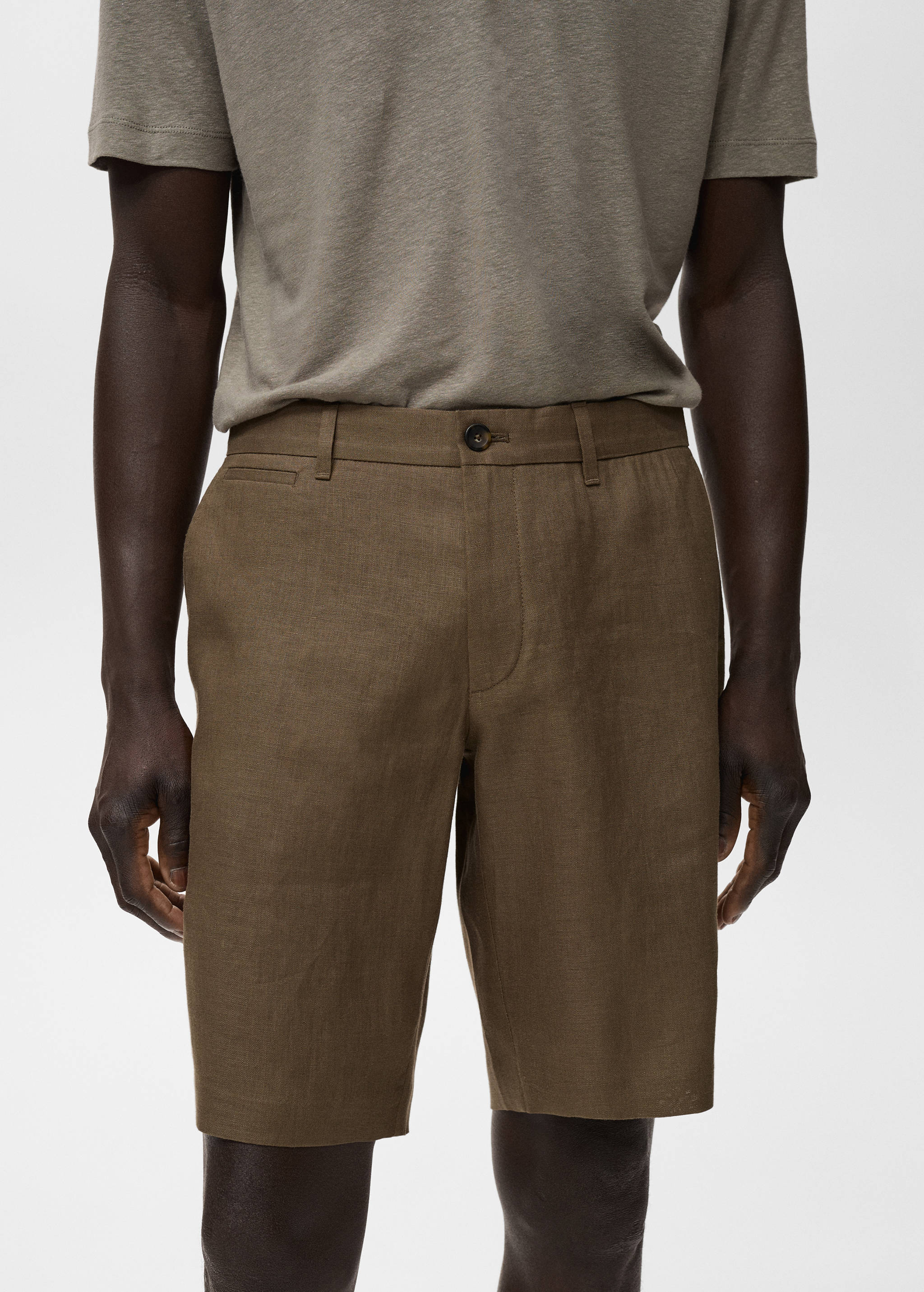 Slim-fit 100% linen bermuda shorts - Details of the article 1