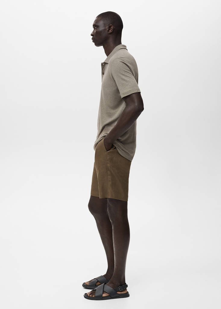 Slim-fit 100% linen bermuda shorts — Medium Green