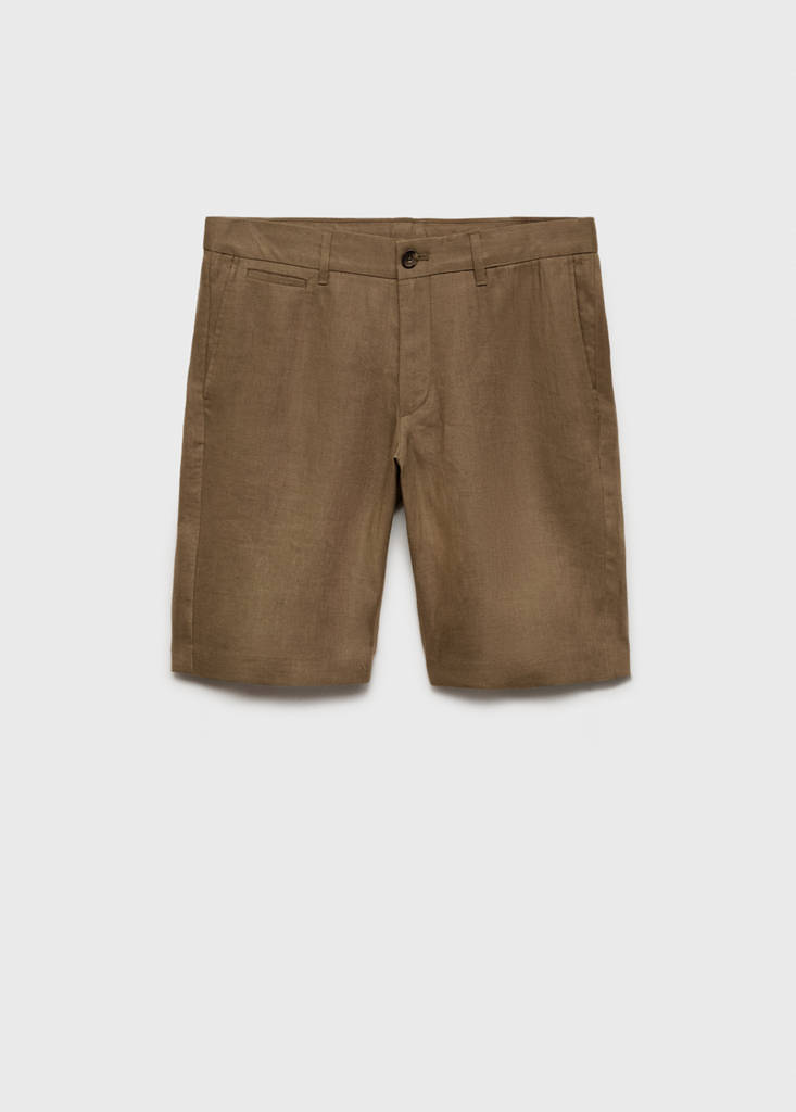 Slim-fit 100% linen bermuda shorts — Medium Green