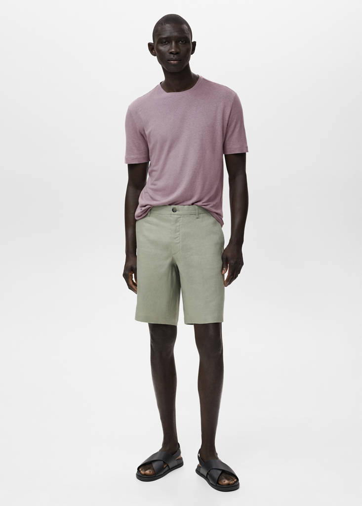 Slim-fit 100% linen bermuda shorts — Mint Green