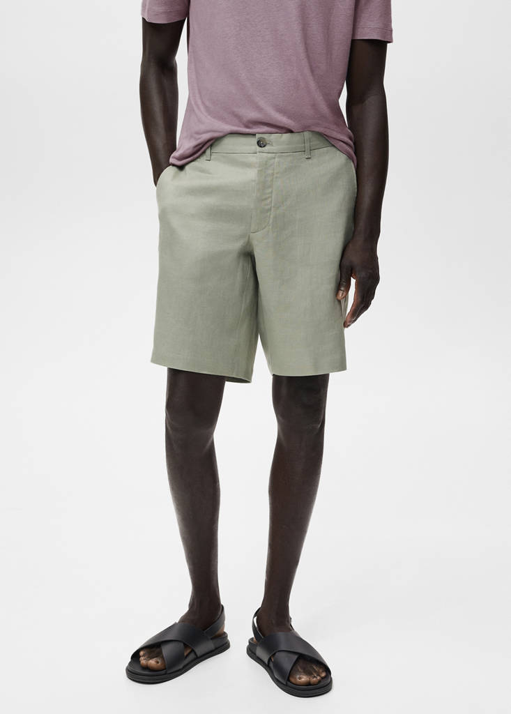 Slim-fit 100% linen bermuda shorts — Mint Green