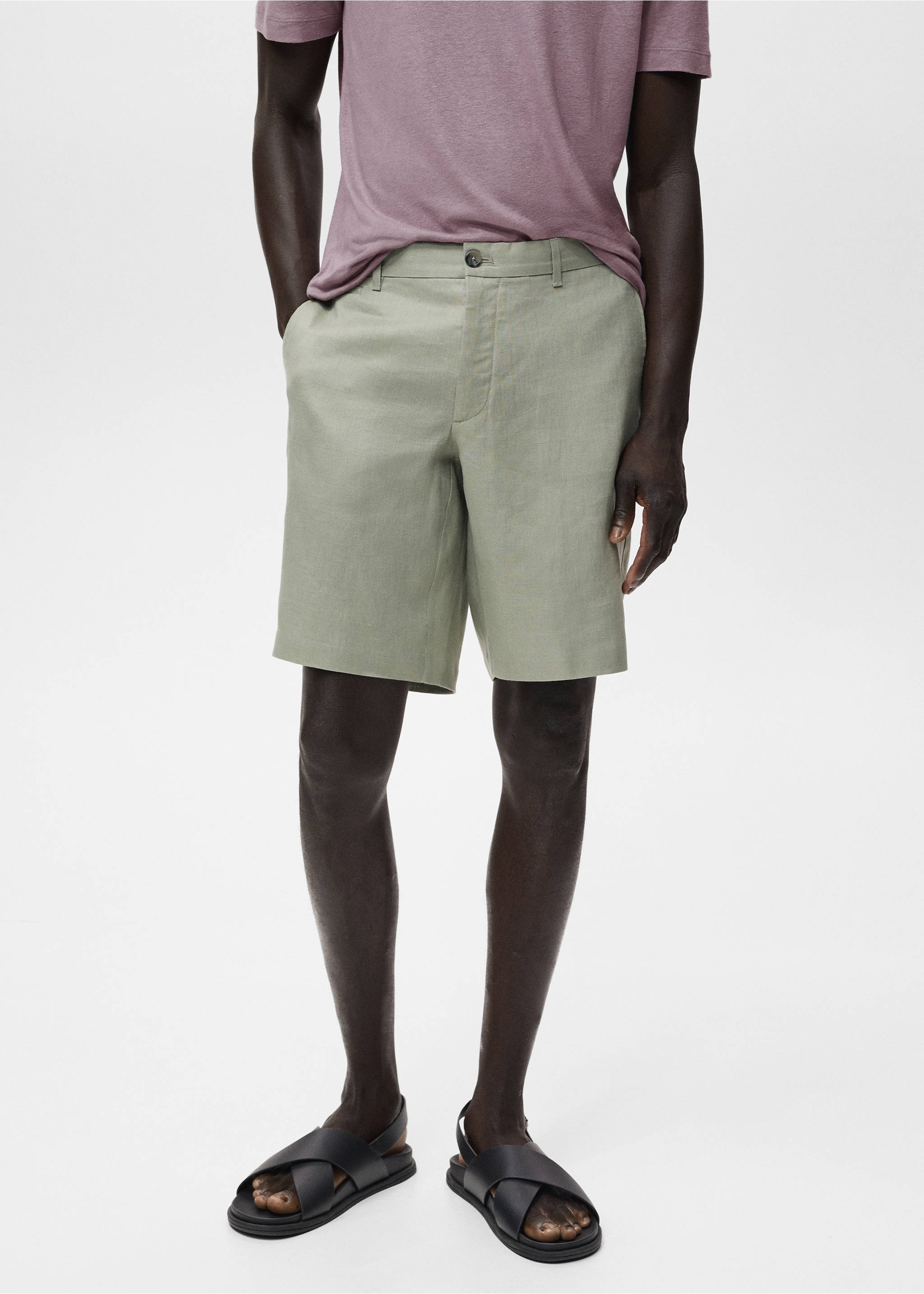Bermudas slim fit 100% lino - Plano medio, Verde menta. Ref: 17061142-00.