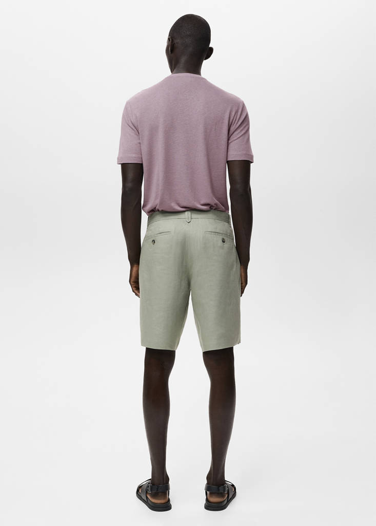 Slim-fit 100% linen bermuda shorts — Mint Green