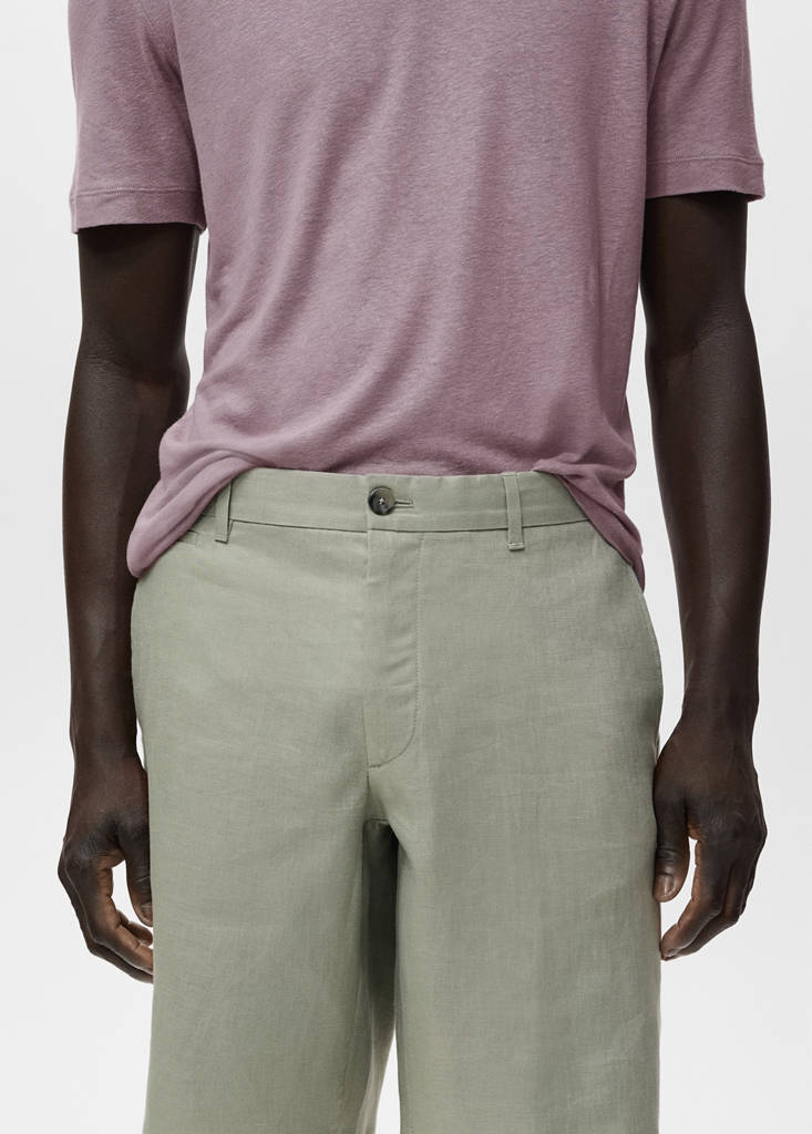 Slim-fit 100% linen bermuda shorts — Mint Green