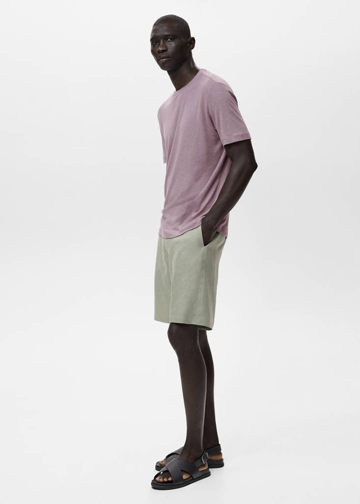 Slim-fit 100% linen bermuda shorts — Mint Green