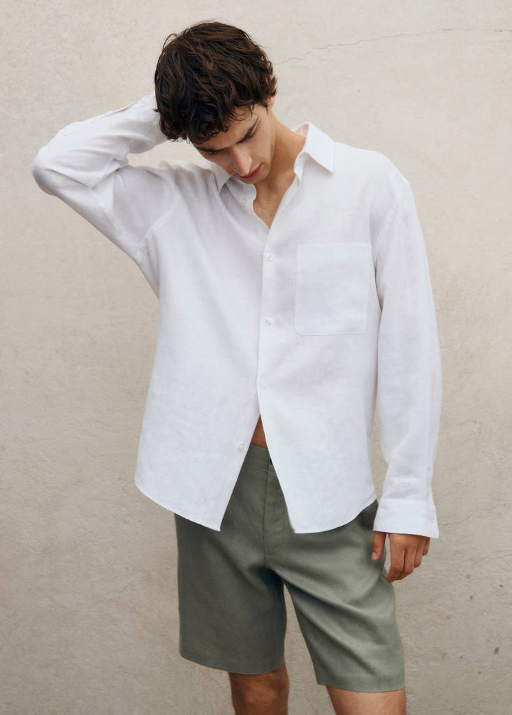 Slim-fit 100% linen bermuda shorts — Mint Green