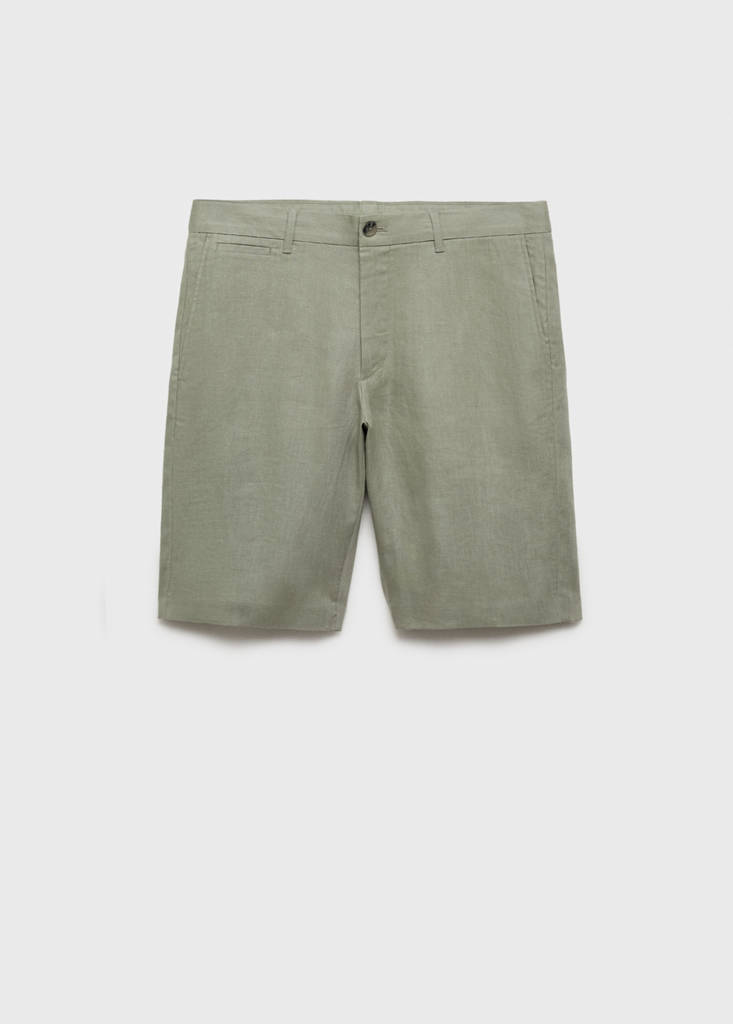 Slim-fit 100% linen bermuda shorts — Mint Green