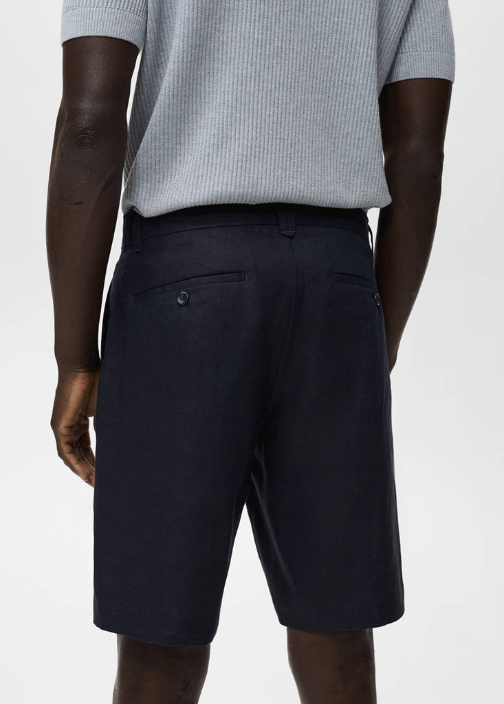 Slim-fit 100% linen bermuda shorts — Dark Navy