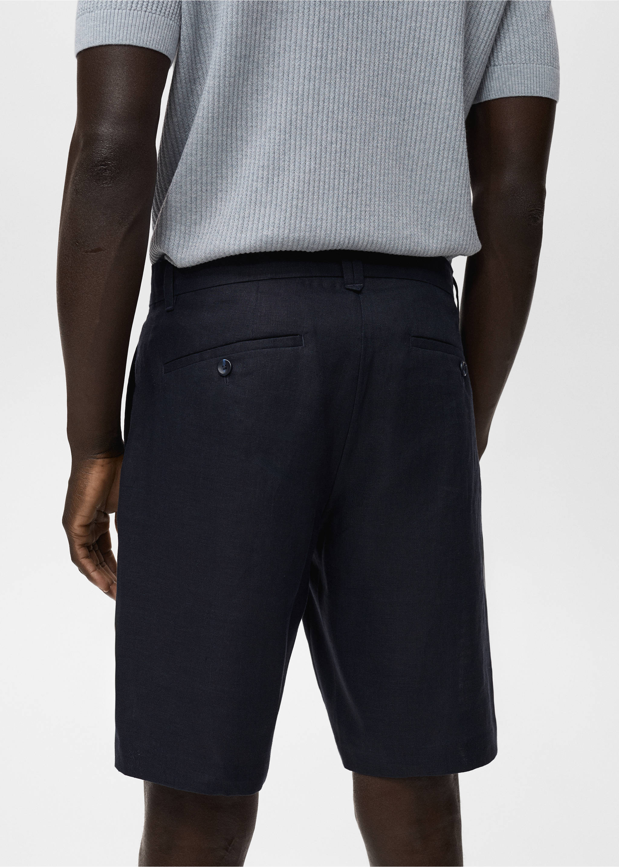 Slim-fit 100% linen bermuda shorts - Details of the article 3, Dark Navy. Ref: 17061142-00.