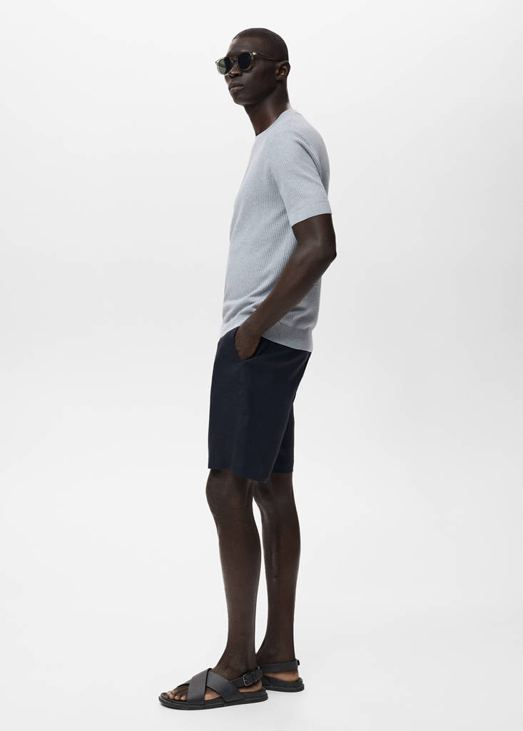 Slim-fit 100% linen bermuda shorts — Dark Navy