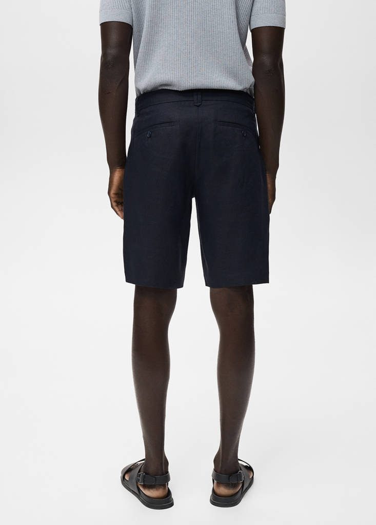 Slim-fit 100% linen bermuda shorts — Dark Navy