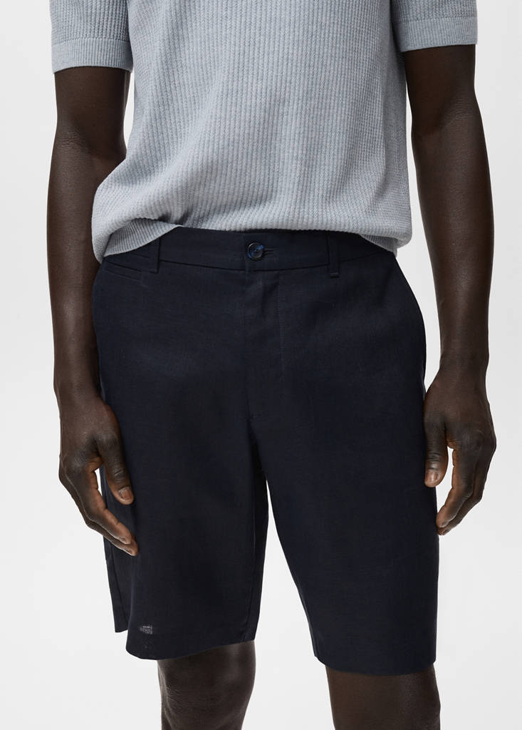 Slim-fit 100% linen bermuda shorts — Dark Navy
