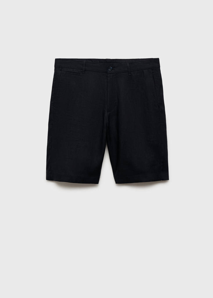 Slim-fit 100% linen bermuda shorts — Dark Navy