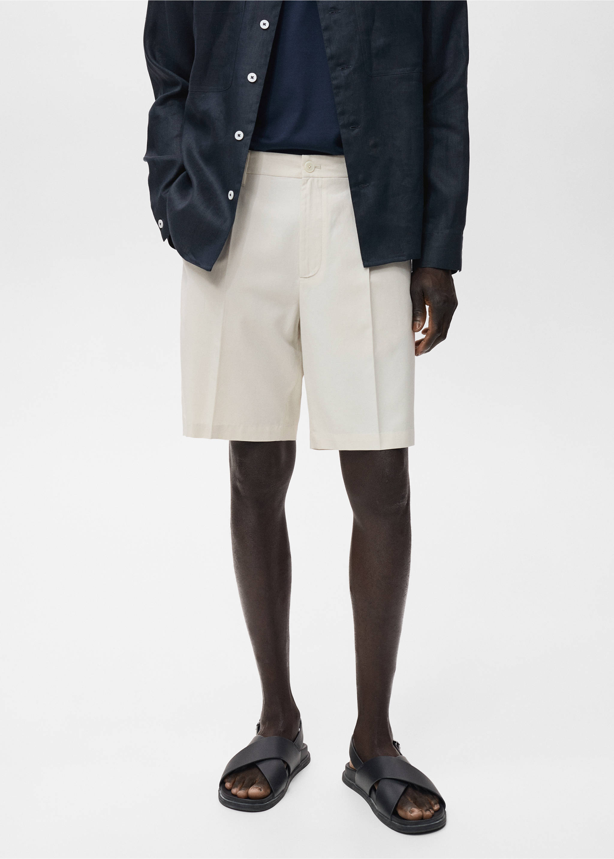 100% linen bermuda shorts - Medium plane, Off White. Ref: 17061149-00.