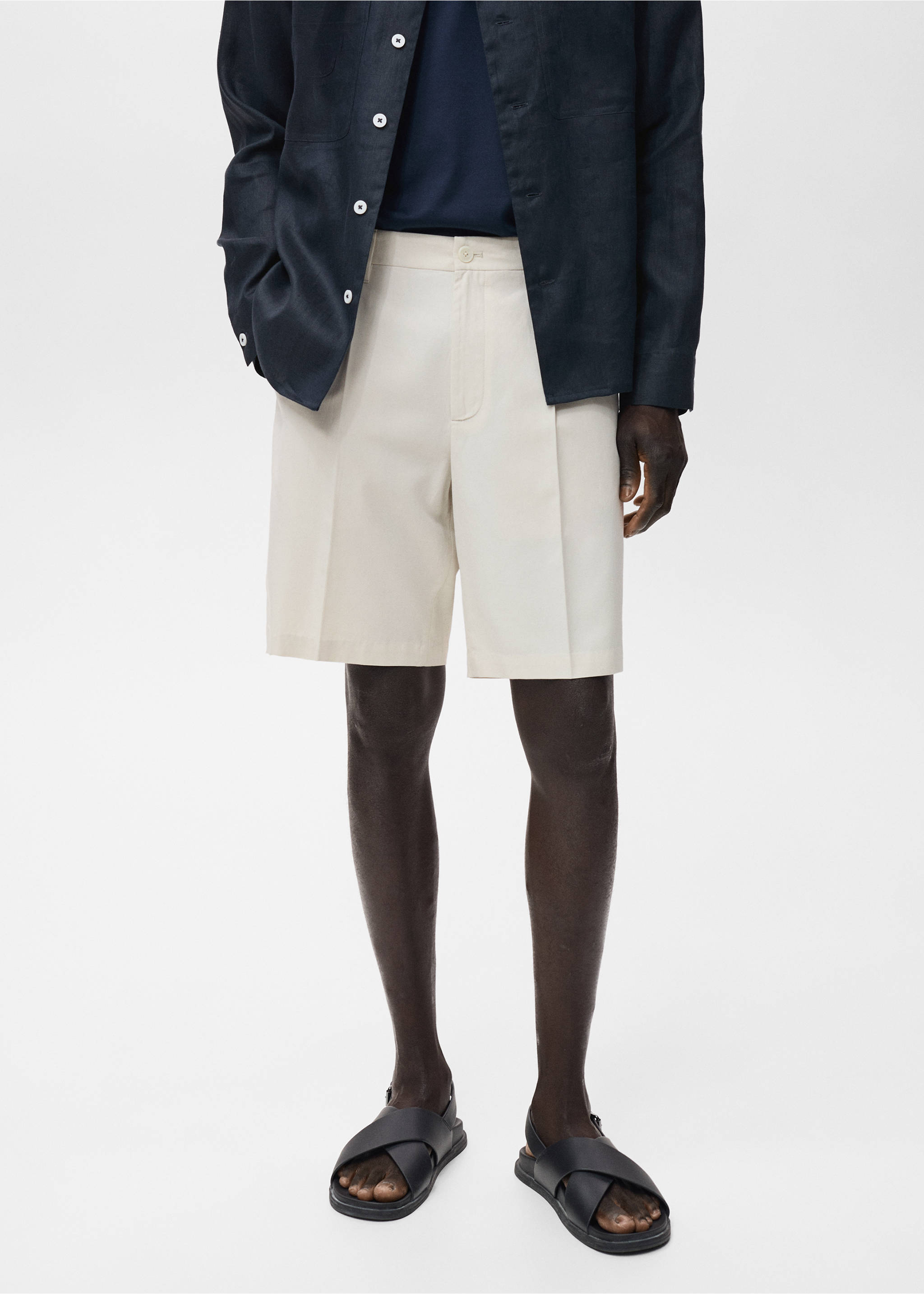100% linen bermuda shorts - Details of the article 1, Off White. Ref: 17061149-00.