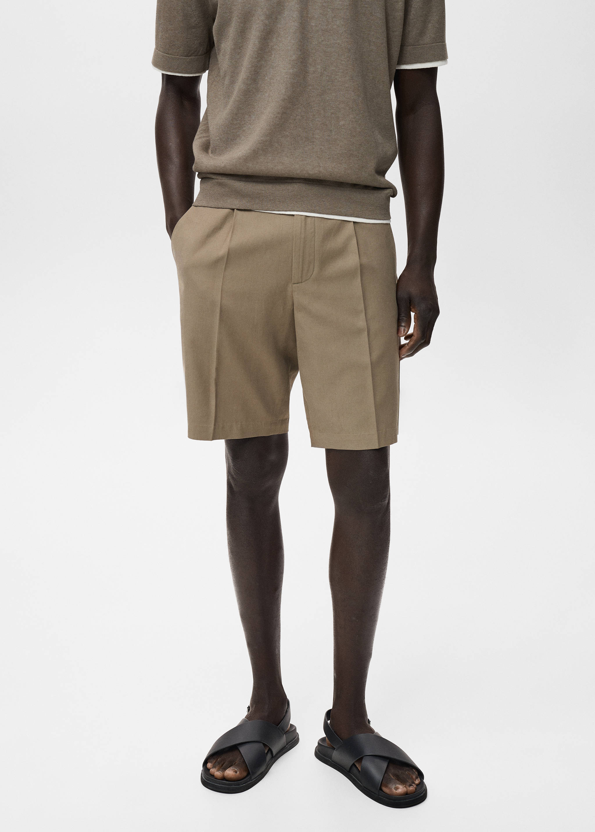 Calções de 100% linho - Plano médio