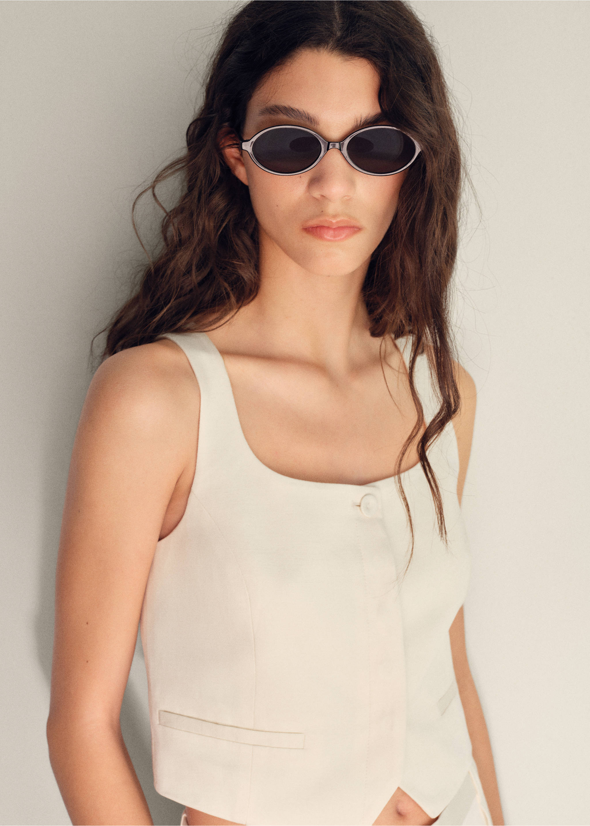 Костюмный жилет из смесового льна - Деталь изделия 1, Белый. Ref: 17061153-00.