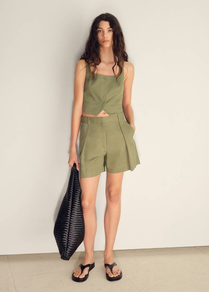 Linen-blend suit waistcoat — Khaki