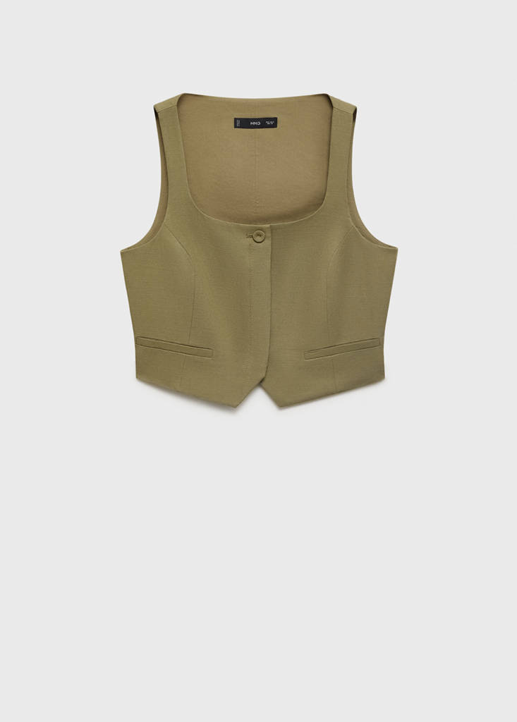 Linen-blend suit waistcoat — Khaki