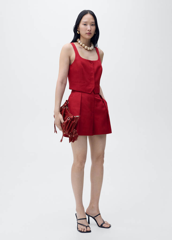 Linen-blend suit waistcoat — Maroon