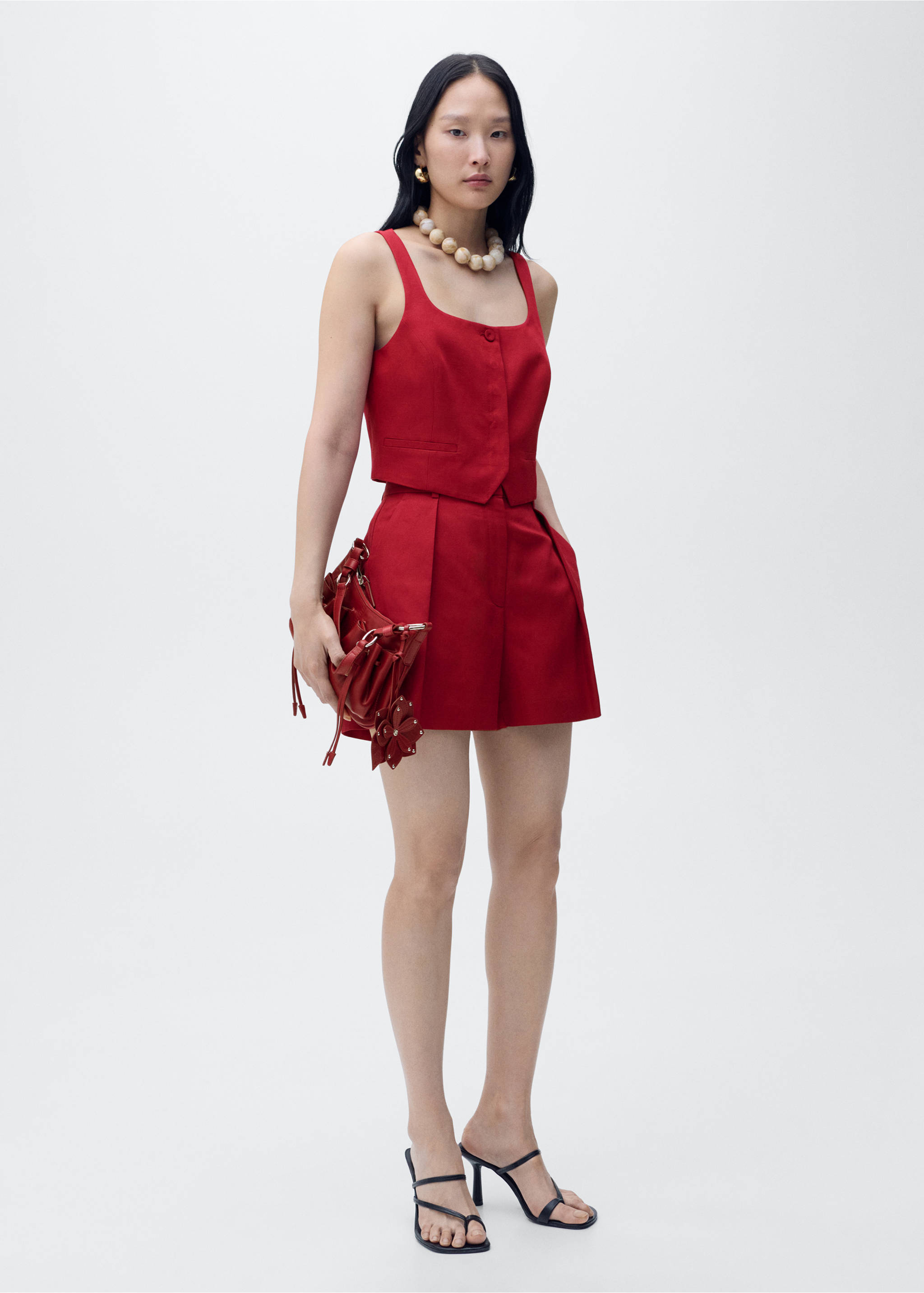 Linen-blend suit vest - General plane, Maroon. Ref: 17061153-00.