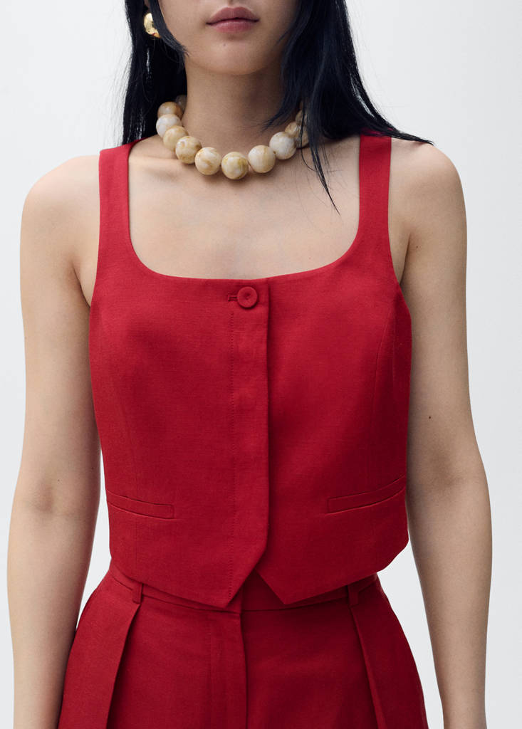 Linen-blend suit waistcoat — Maroon