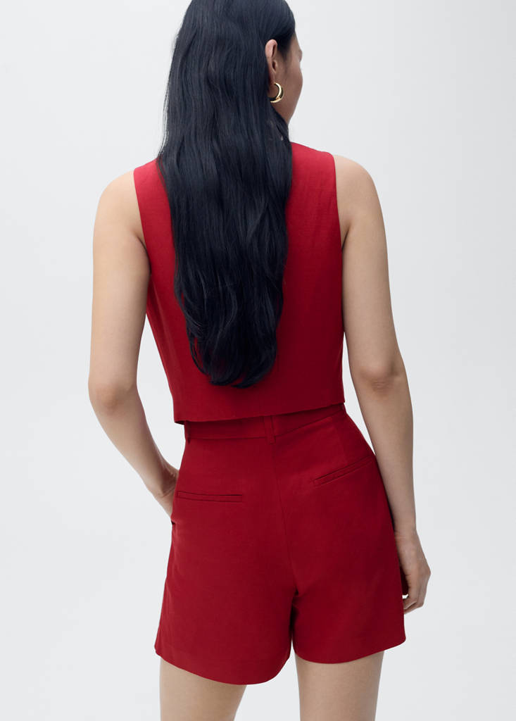 Linen-blend suit waistcoat — Maroon