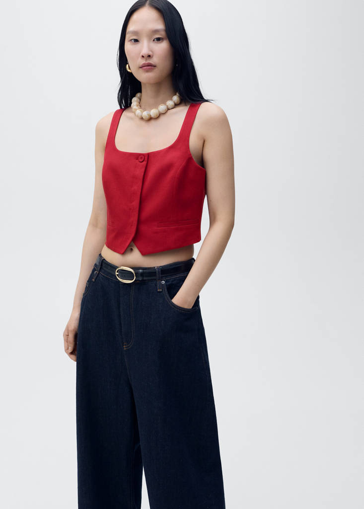 Linen-blend suit waistcoat — Maroon