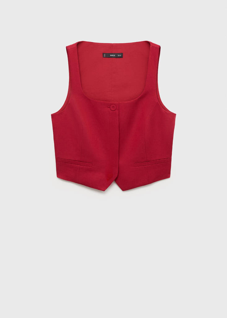 Linen-blend suit waistcoat — Maroon