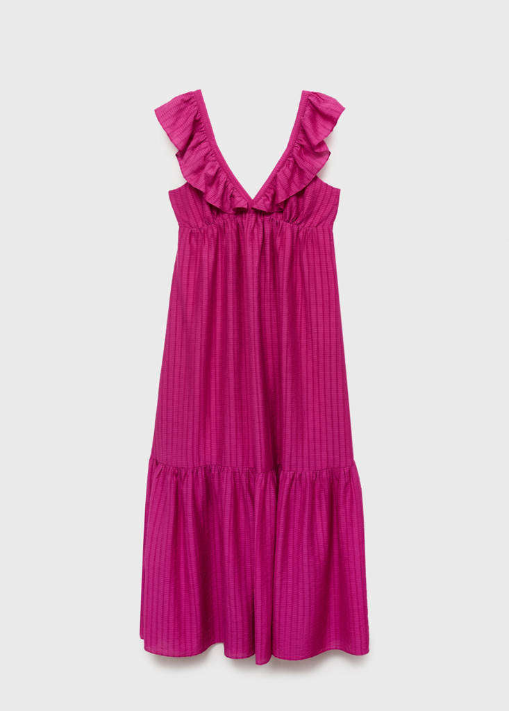 Long dress with ruffle neckline — Fuchsia