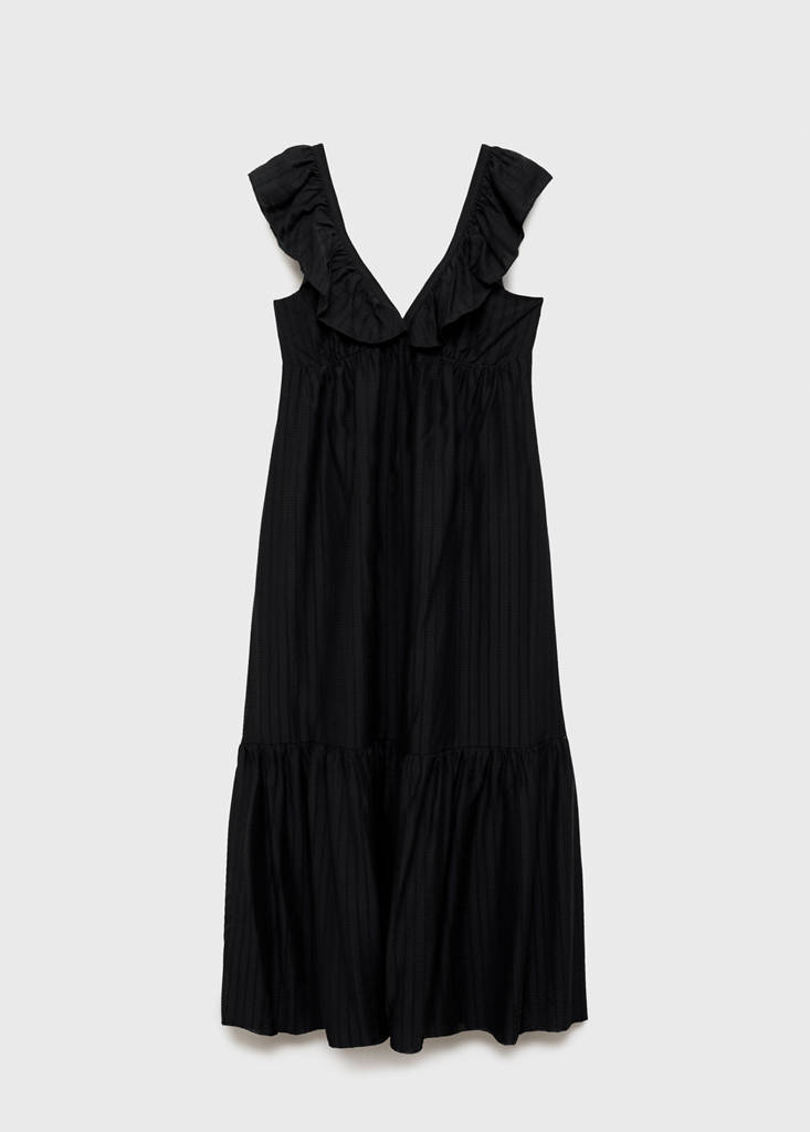 Long dress with ruffle neckline — Black