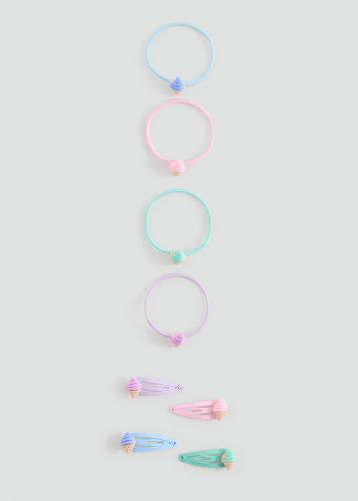 MANGO KIDS - Lot barrettes et élastiques rose - Taille unique - Fille