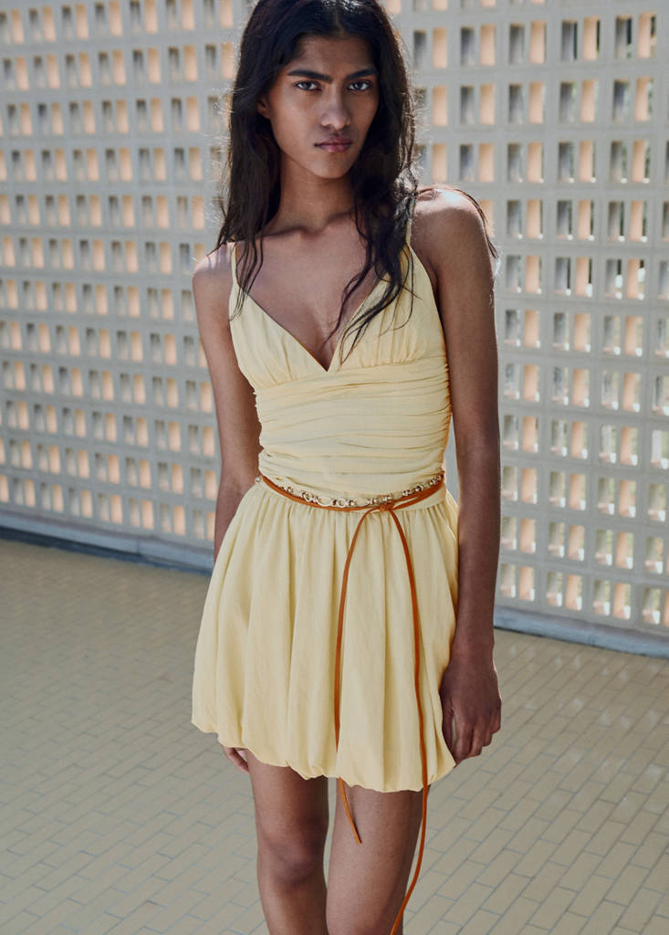Gathered balloon dress — Pastel Yellow