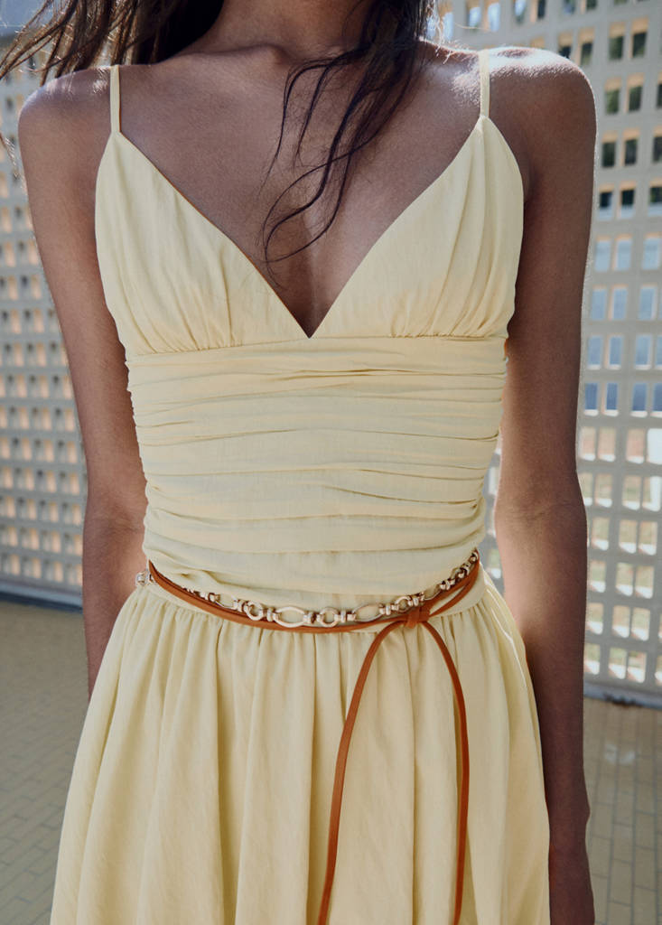 Gathered balloon dress — Pastel Yellow