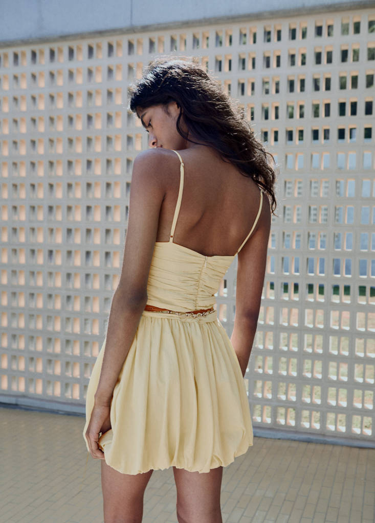 Gathered balloon dress — Pastel Yellow