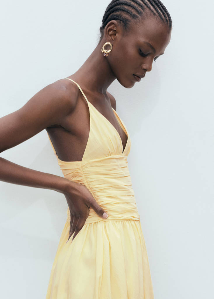 Gathered balloon dress — Pastel Yellow
