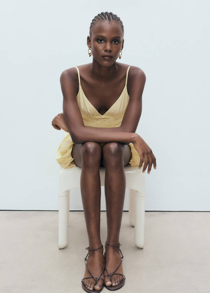 Gathered balloon dress — Pastel Yellow