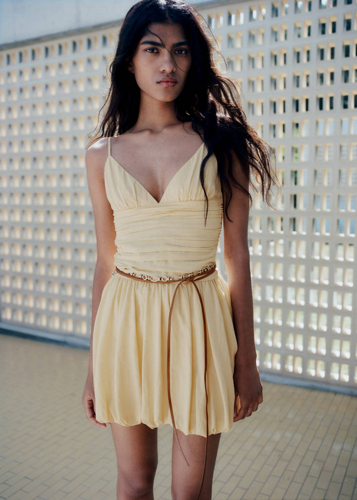 Gathered balloon dress — Pastel Yellow