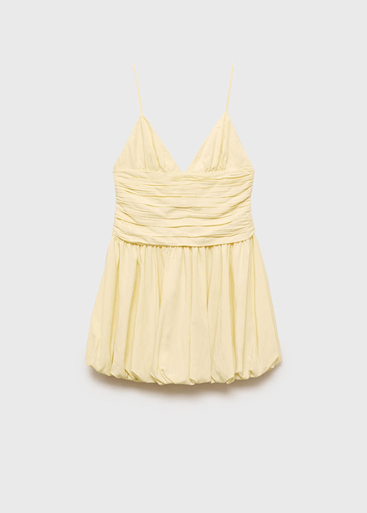Gathered balloon dress — Pastel Yellow