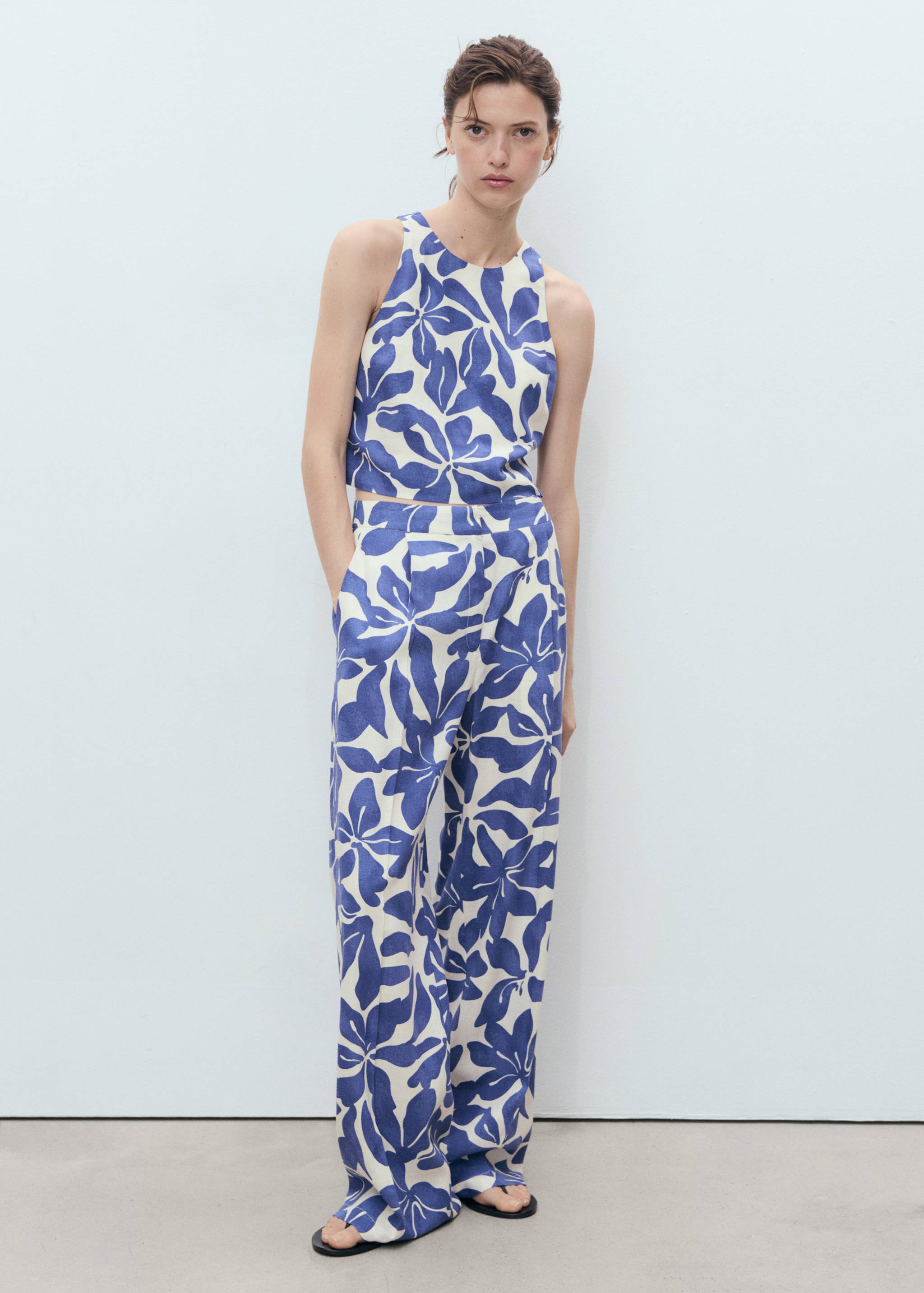 Printed linen-blend top - General plane