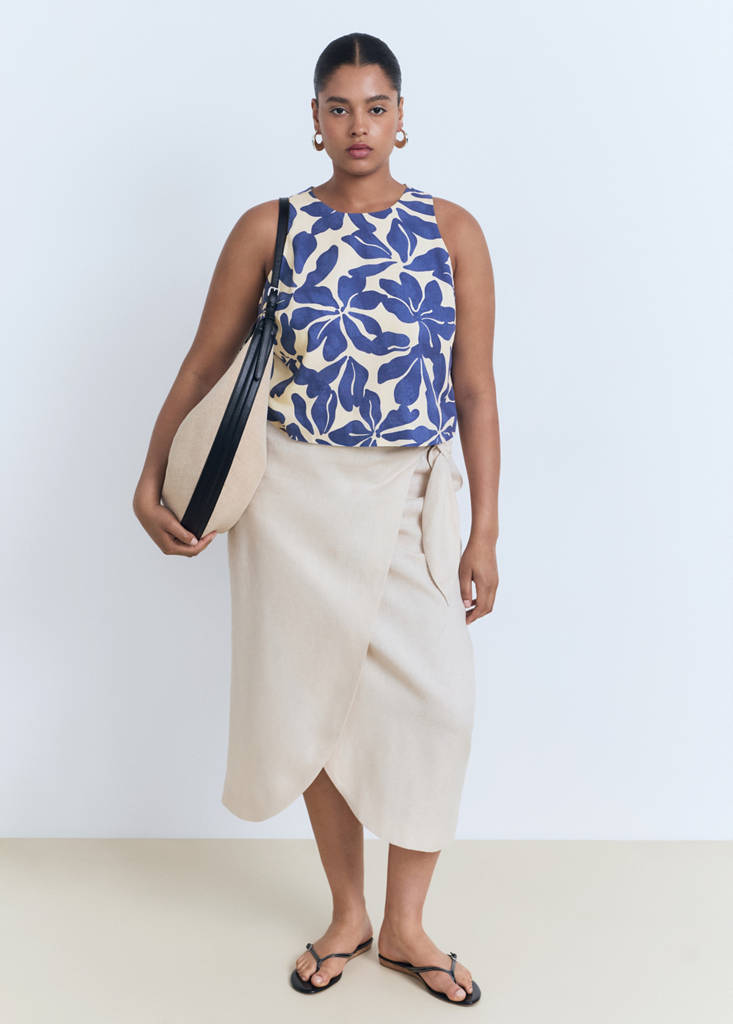 Printed linen-blend top — Blue