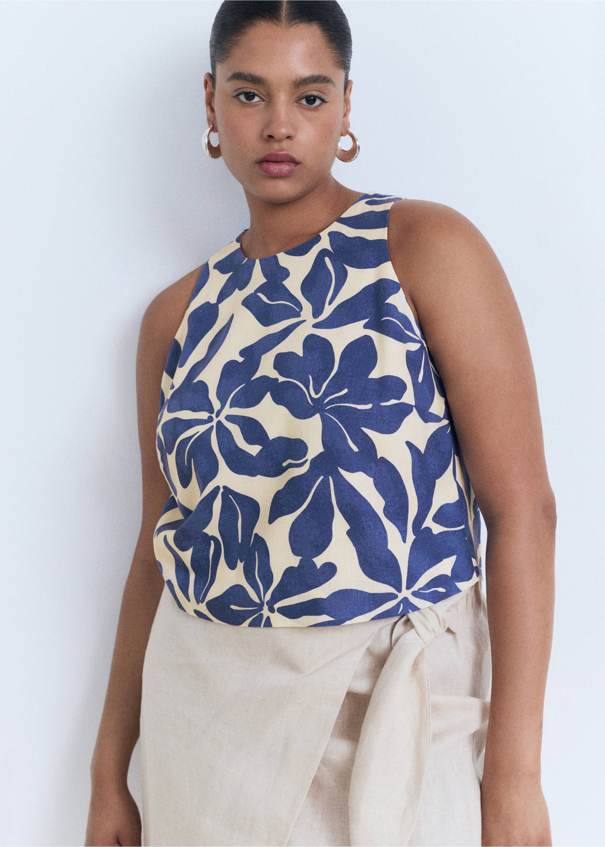 Top mezcla lino estampado - Detalle del artículo 5, Azul. Ref: 17061164-00.