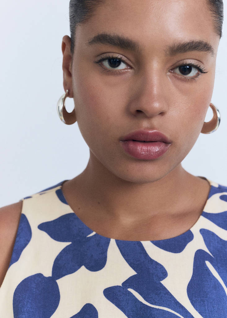 Printed linen-blend top — Blue