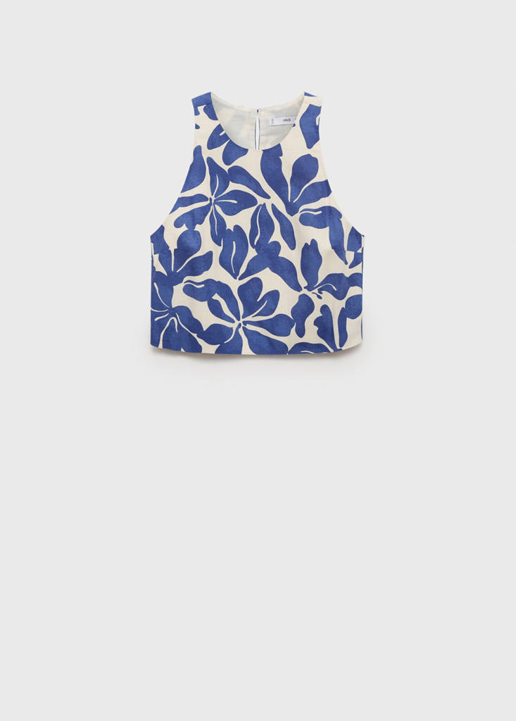 Printed linen-blend top — Blue