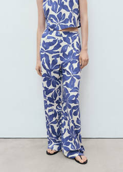 Printed linen-blend trousers — Blue 1