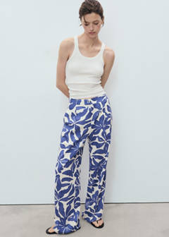 Printed linen-blend trousers — Blue 5