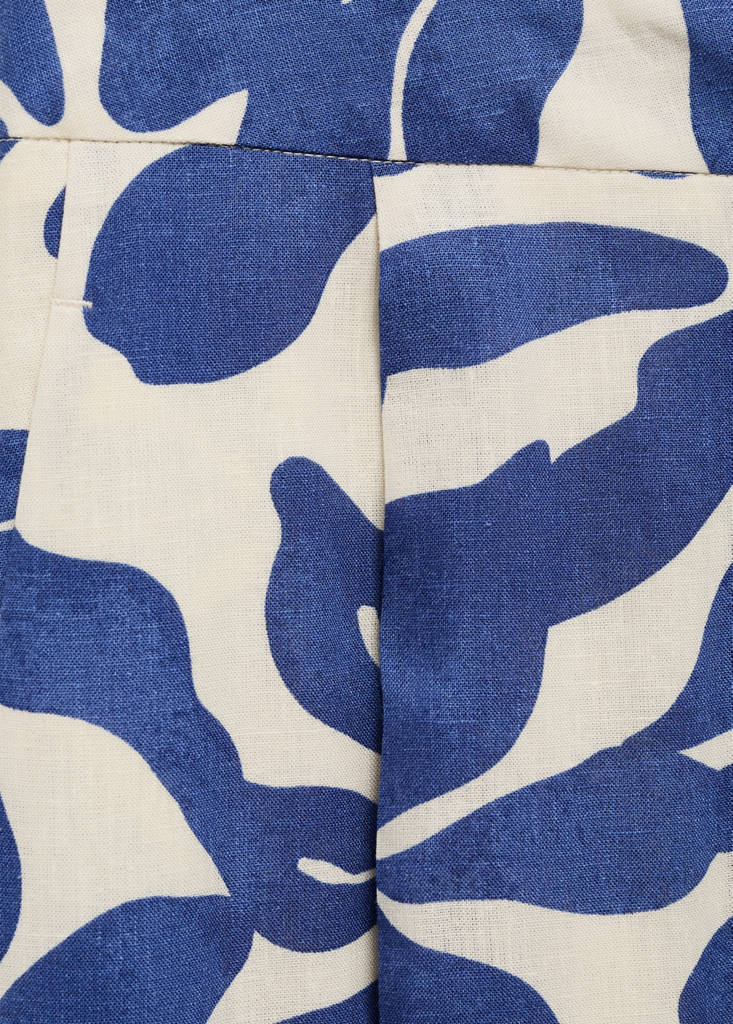 Printed linen-blend trousers — Blue