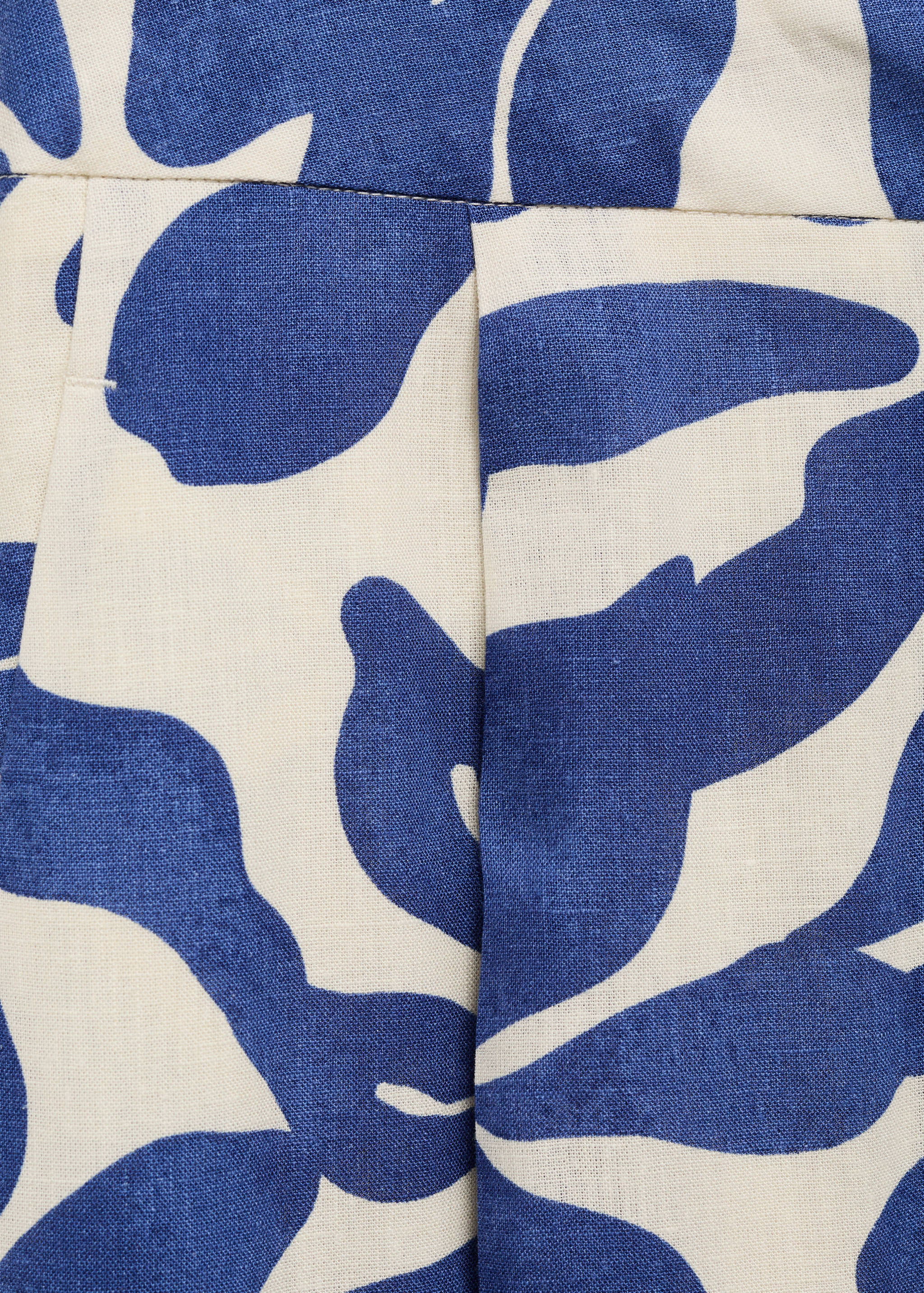 亚麻混纺印花长裤 - null